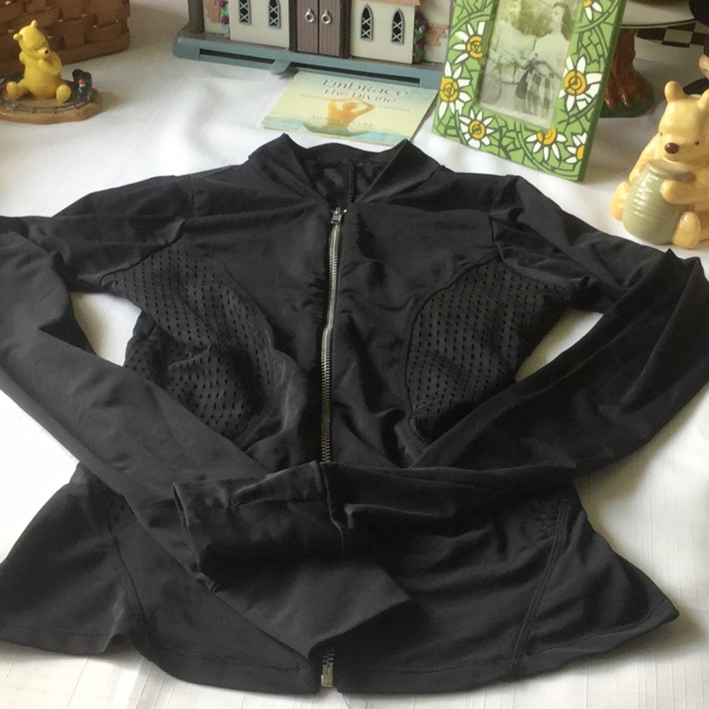 Dance Black perforated nylon spandex bodycon full zip jacket label Funky DIVA